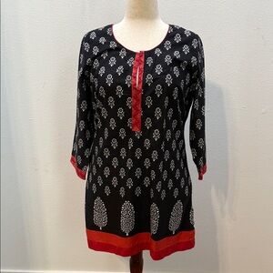 Soft Surroundings Black Tunic with Red and White Patterns